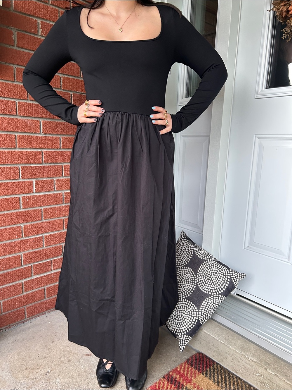 H&M Black Maxi Long-sleeve Dress